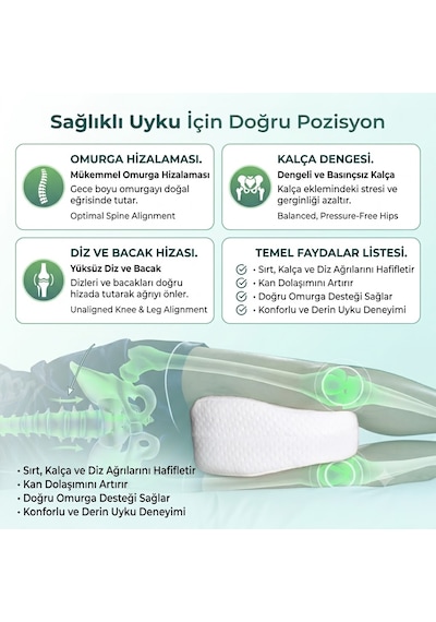 Ortopedik Diz Yastığı Omurga Destekleyici Yastık Visco Hamile Yastığı Memory Foam Bacak Yastığı Beyaz
