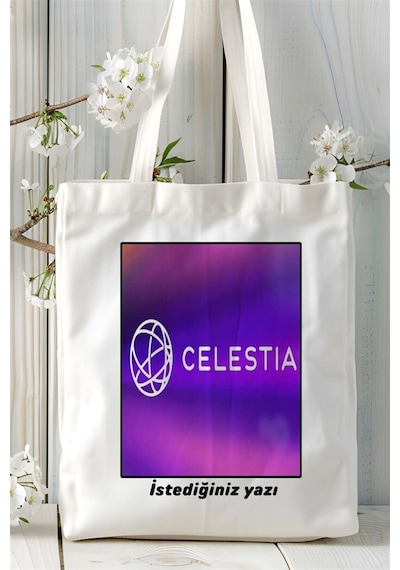 Art Hediye Celestia Baskılı Bez Çanta Omuz Çantası Kişiye Özel Desen 3 Çok Renkli