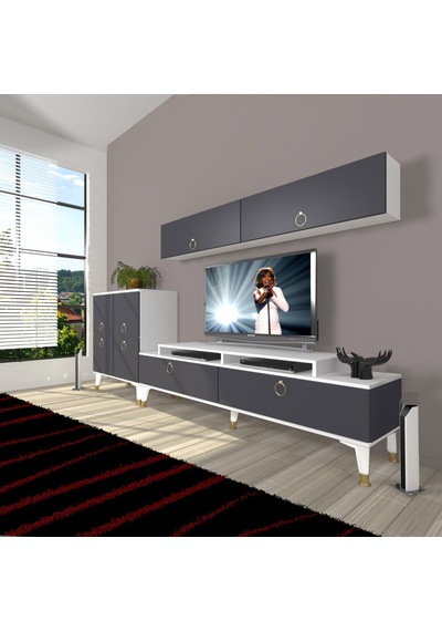 Decoraktiv Ekoflex 6y Mdf Gold Tv Ünitesi Tv Sehpası Beyaz - Antrasit