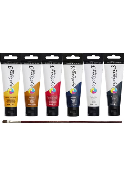 Daler Rowney System 3 Akrilik Boya 150ml 6lı Set + Anka Art Fırça Hediyeli