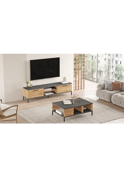 Best Tv Ünitesi 2'li Set Orta Sehpa Metal Ayaklı Çam Bes5-aa Atlantik Çam - Antrasit Best Tv Ünitesi 2'li Set Orta Sehpa Metal Ayaklı Çam Bes5-aa Atlantik Çam - Antrasit