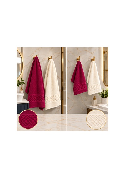 4 İü Hamam Seti 50x90 Ve 70x140 Pamuk Jakarlı Fuşya - Krem
