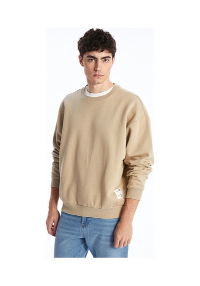 LC Waikiki Lcw Bisiklet Yaka Uzun Kollu Baskılı Erkek Sweatshirt Bej
