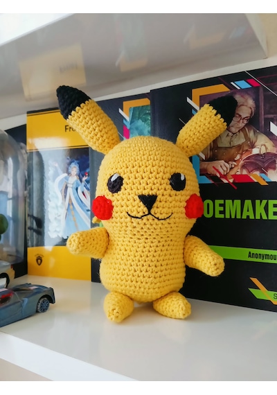 Pokemon Pikachu Amigurumi Örgü Oyuncak - Anime Hediyelik Figür 20 Cm