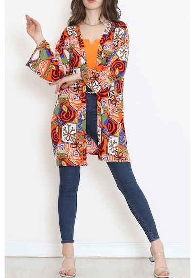 Desenli Kimono Turuncu - 1658.1095. Çok Renkli