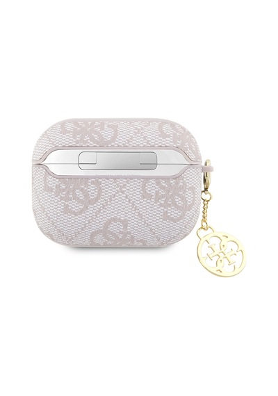 Apple Uyumlu AirPods Pro 2 Kılıf Guess Lisanslı 4g Desenli Metal Script Logolu 4g Charm Pu Deri Pembe