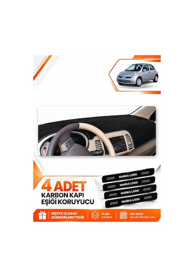 Nissan Micra March 2005-2010 Uyumlu Torpido Koruma Koruyucu Kılıfı Halısı Örtü - Siyah