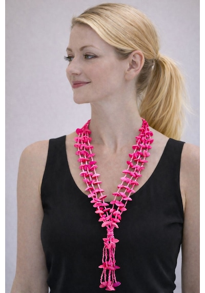 Midye Kabuklu Boncuklu Kadın Kolye 34 Cm Pembe