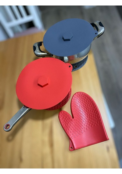 2'li Silikon Nihale, Petek Desenli Kalburbastı Kalıbı, Tutacak Kırmızı/gri Çap: 17,5cm Silikon Diğer
