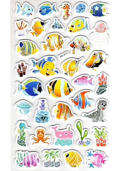Sticker Eva Kabartmalı Stiker Çıkartma Defter Etiket Xk011 14x24 Cm - Renkli Balıklar Çok Renkli