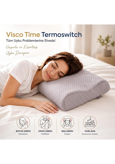 Visco Time Thermoswitch Boyun Destekli Ortopedik Visco Yastık 50x32 Cm Çok Renkli