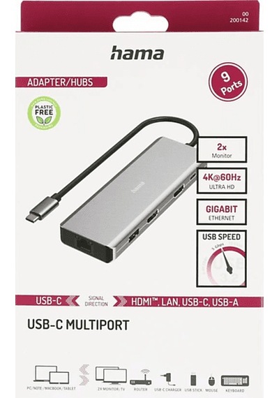 Hama Hm.200142 Usb-c-hub,9 Ports, 2x Hdmı,usb-a,usb-c,lan Usb Hub Gri Gri