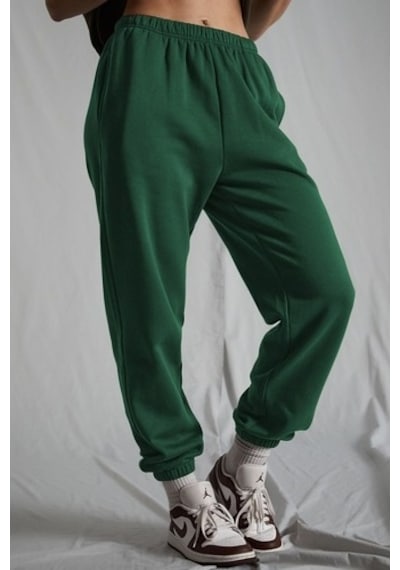 Madmext Kadın Koyu Yeşil Beli Lastikli Oversize Eşofman Altı Mg1235 Koyu Yeşil