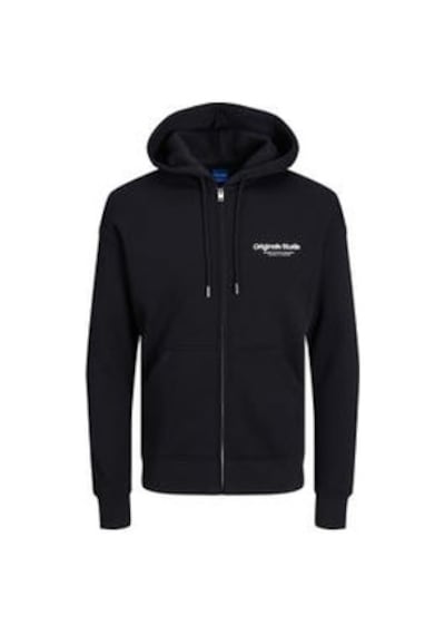 Jack & Jones Erkek Kapüşonlu Fermuarlı Sweatshirt-siyah Siyah