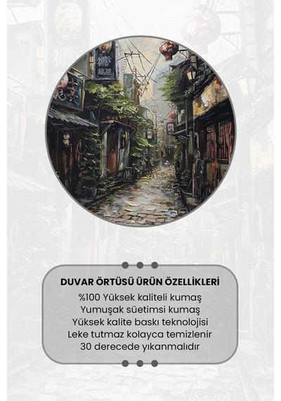 Kore Sokakları Desenli Duvar Halısı Duvar Örtüsü Tapestry Süet Dokulu Kumaş