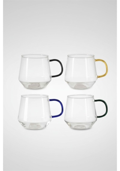 4 Kişilik Geometrik Tasarım Cam Çay Kupa Takımı 420 Ml Beyaz