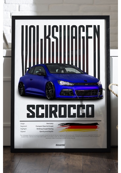 Volkswagen Scirocco Siyah Ahşap Çerçeveli Poster, Dekoratif Araba Duvar Tablosu