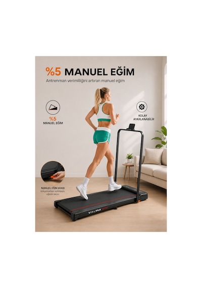 Voit Compact Ultra Hafif Koşu Bandı – Manuel Eğimli, Katlanabilir Tasarım 10Km/Hız