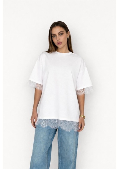 Normal People Kıva - Dantel Detaylı T-shirt Beyaz