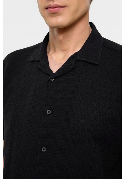 Süvari Siyah Slim Fit Düz Apaş Yaka Gömlek