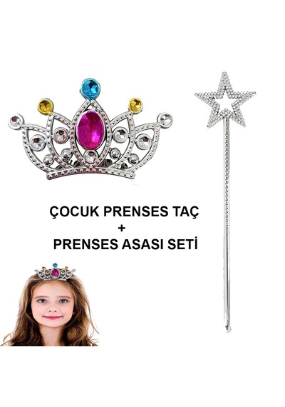 Çocuklar İçin Taraklı Prenses Tacı Ve Prenses Yıldız Asa Seti Gümüş 5615 "