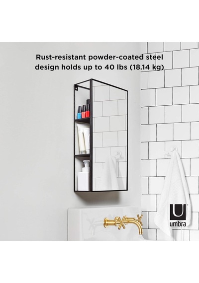 Umbra Cubiko 24x12 İnç Dikdörtgen Siyah Metal Banyo Aynası Depolama Dolabı 3 Raflı Diğer Umbra Cubiko 24x12 İnç Dikdörtgen Siyah Metal Banyo Aynası Depolama Dolabı 3 Raflı Diğer