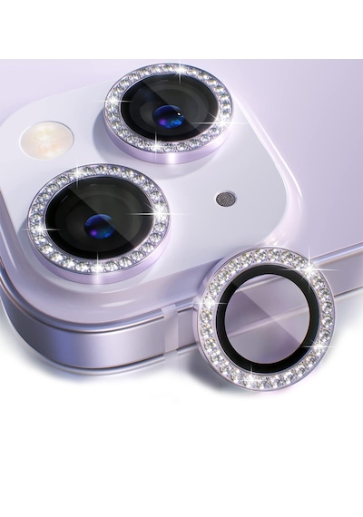 Apple Uyumlu iPhone 14 / 14 Plus İçin Ipg Kamera Lens Koruyucu - Taşlı - Mor