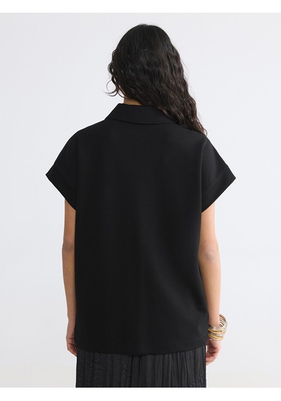 Lcw Modest Siyah Kısa Kollu Oversize Kadın Gömlek