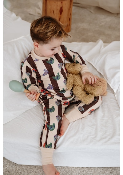 Kazak Baskılı Color Shapes Çocuk Pijama Seti Bej