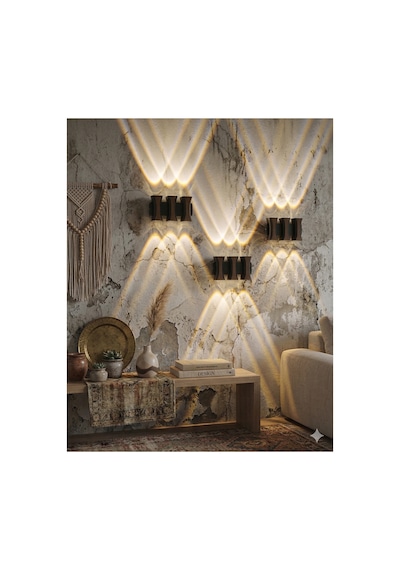 Dekoratif Modern Led Duvar Aplik - 6w 3 Aşağı 3 Yukarı Işık İzli Antre Balkon Lamba - 3000k Günışığı - Şık Gece Lambası,bohem Günışığı-3000k