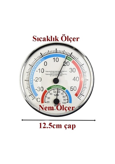 Tr Analog Ekranlı Sıcaklık Ve Nem Ölçer Termometre, -30 C İle +50 C Arası, 12.5cm Çap, Bebek Odası İçin Uygun