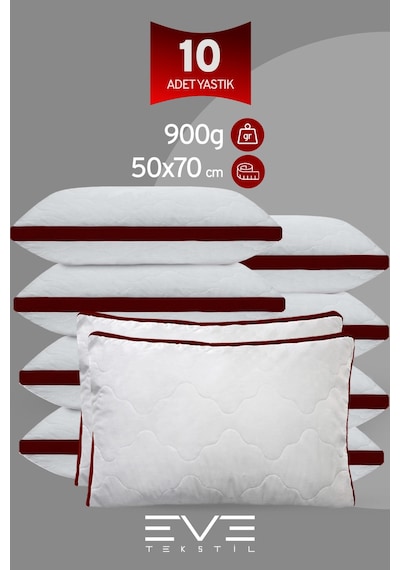 10 Adet Klimax Bordo Serisi Kılıflı Fermuarlı Klimali Antialerjik Silikon Nano Elyaf Yastık 50x70cm Beyaz