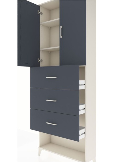 Arges Dolap 3 Raflı 3 Çekmeceli 2 Kapaklı 88x30x243 Aytaşı-antrasit Aytası