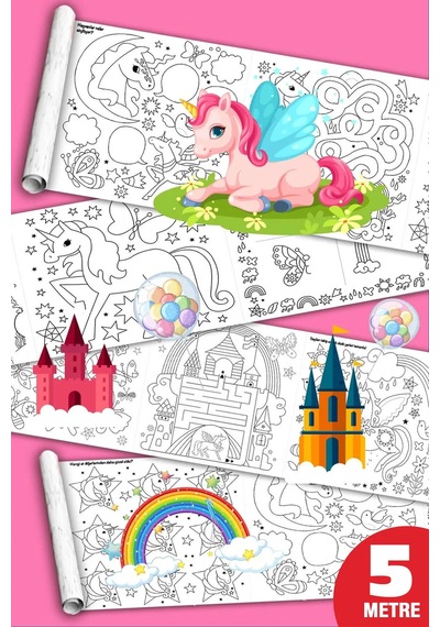 Unicorn Magic Tek Boynuzlu At Dev Boyama Kağıdı Boyama Rulosu Büyük Boy 5 Metre - 808527452