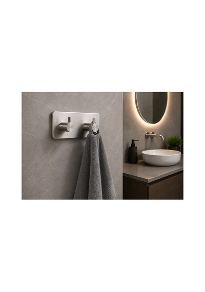 Dikdörtgen İkili Modern Banyo Askılık 96 Mm Paslanmaz Çelik Delmeden Yapışkan Montaj Inox