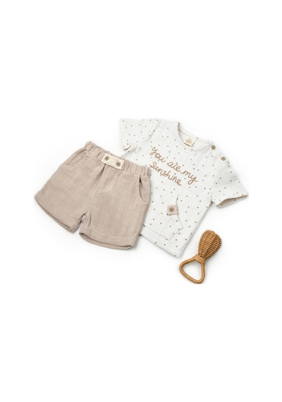 Babycosy Organic Wear Bebek Şort&tshirt Set,müslin,%100 Pamuk,bebek Ve Yenidoğan Serisi Ekru