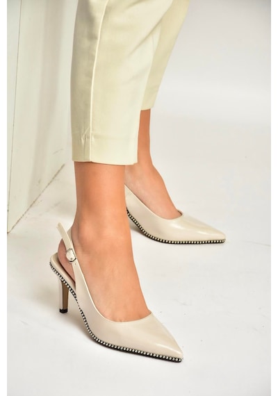 Fox Shoes Y572099760 Bej Rustik İnce Topuklu Kadın Ayakkabı Bej