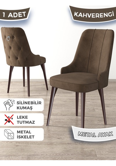 Canisa Newa Serisi, 1.sınıf Babyface Kumaş Kahve Metal Ayak Gümüş Halkalı, 1 Adet Kahve Sandalye Sandalye Kahve Ayaklar Kahve