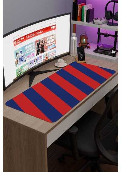 Kırmızı Lacivert 90x40 Xxl Taraftar Gaming Oyuncu Mouse Pad Kaymaz Taban Büyük Fare Altlığı Şerit