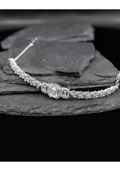 Bymoreelsesilver-925 Ayar Gümüş Baget Taşlı Bileklik
