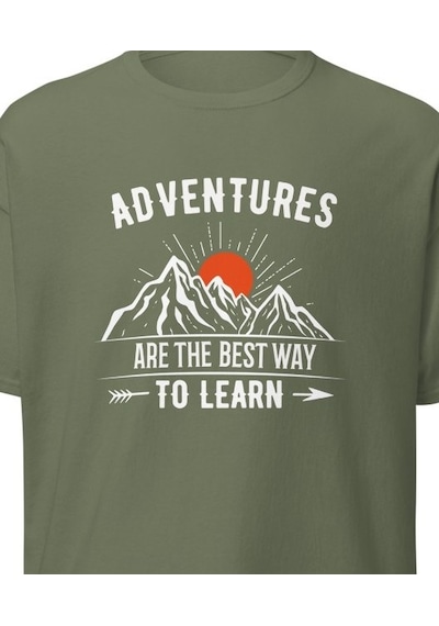 Wildstyle Adventures Are The Best Way To Learn Baskılı Kamp Doğa Unisex Pamuklu Tişört Haki
