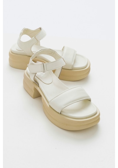 Luvishoes Swan Krem Kadın Deri Sandalet Krem