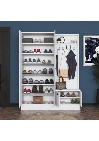 Rani Ea151 Modern Portmanto Raflı Askılı Ayakkabılık Vestiyer Beyaz