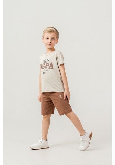U.s Polo Assn. 2473 Kısa Kol Erkek Çocuk Bermuda Şort Pijama Takımı Bej