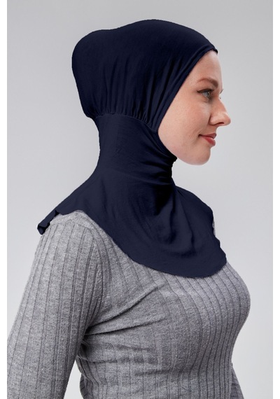 Sonbaharmoda Kadın Pratik Tesettür Sporcu Boyunluklu Hijab Geçmeli Bone Penye Kumaş Lacivert