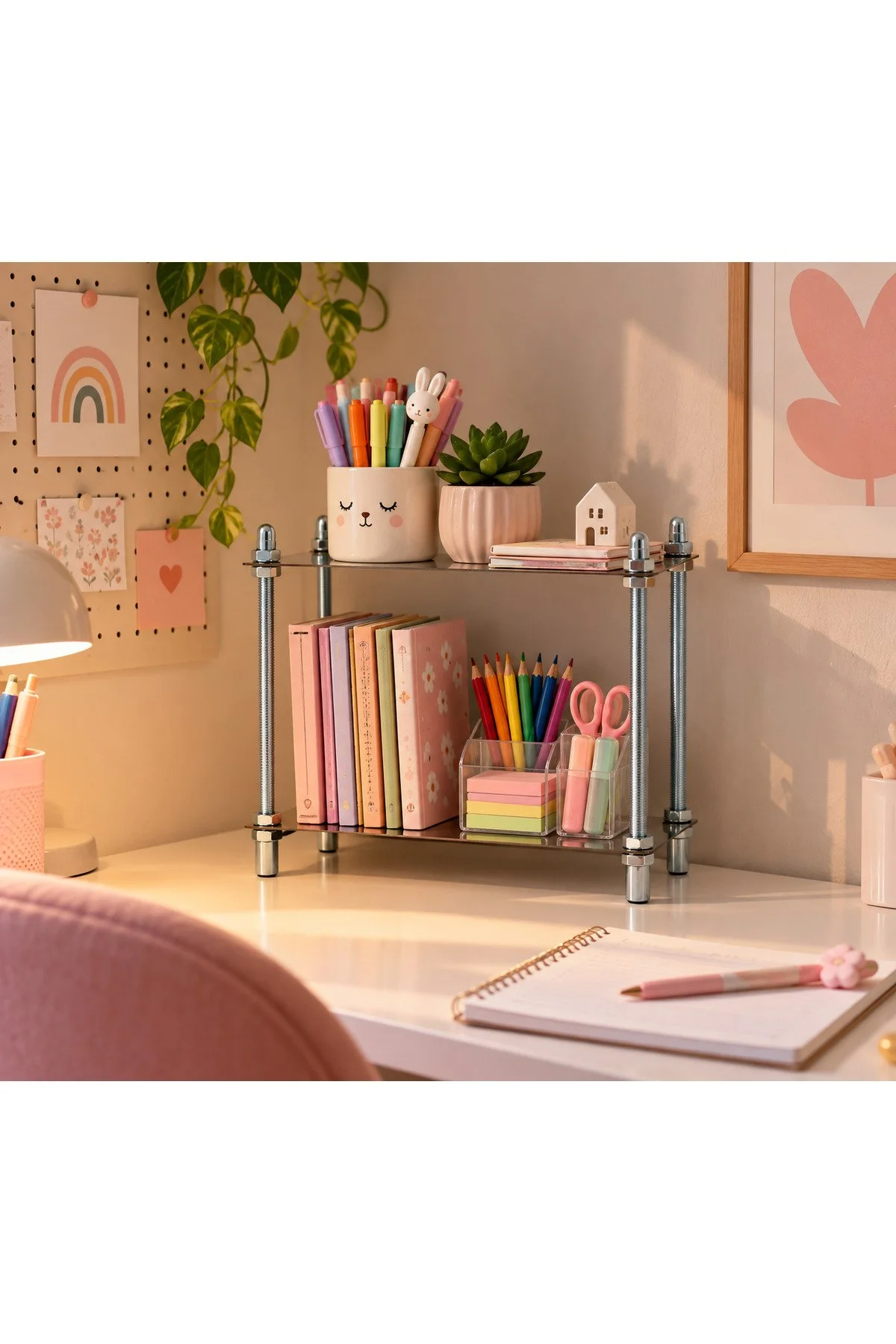 2 Katlı Modüler Krom Metal Raf Ve Düzenleyici 30 X 15 X 30 Cm Gri