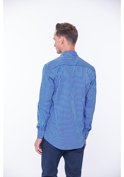 Fitmens Klasik Uzun Kol Premium Kalın Çizgili Hediye Kutulu Erkek Gömlek Fs-001266 - Saks Mavi Beyaz-1431