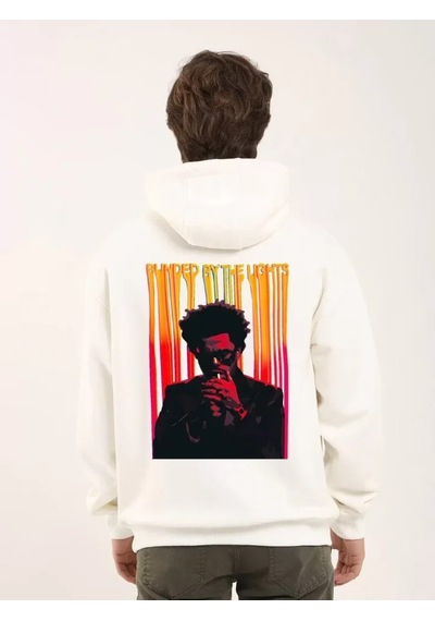 Efnaz Style Unisex Baskılı Oversize Üç İplik Kapüşonlu Sweatshirt - Beyaz