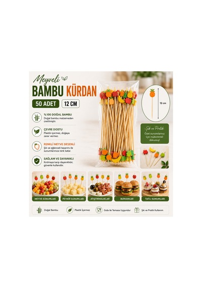 Meyveli Bambu Kürdan 12 Cm 50 Adet - 913951145