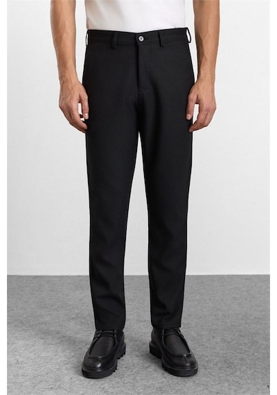 Süvari Siyah Slim Düz Twill Normal Bel Casual Pantolon Spn2020500035-s09